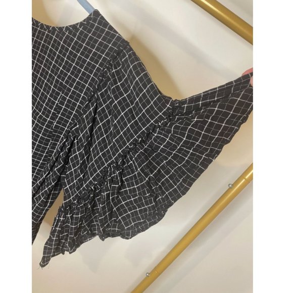 Loft Plaid Checkered Ruffle Sleeve Blouse - Picture 6 of 6